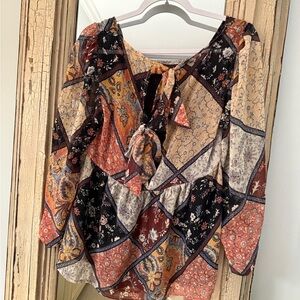 American Eagle Outfitters Pink and Black Tie Front Blouse